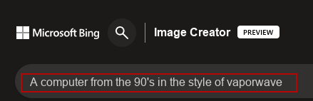 Auto generated prompt in Bing Image Creator using the Surprise Me button