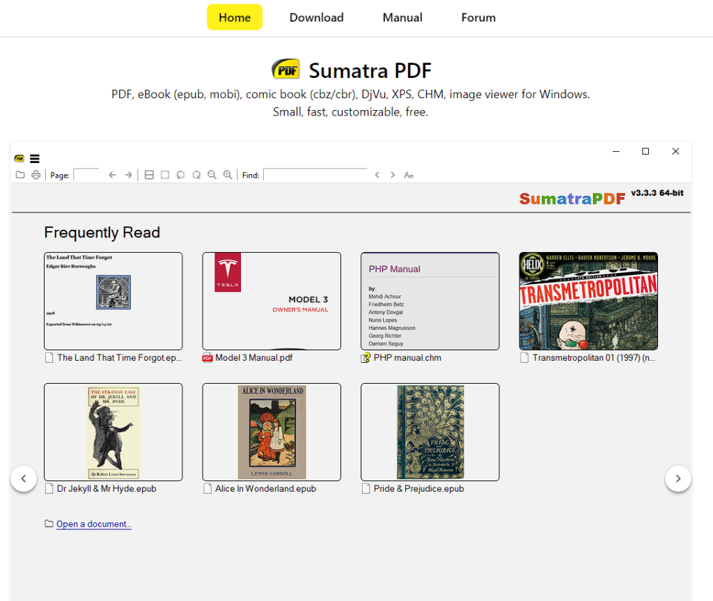 Sumatra PDF homepage