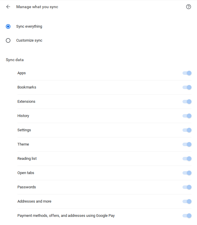 Choosing what to sync in Chrome