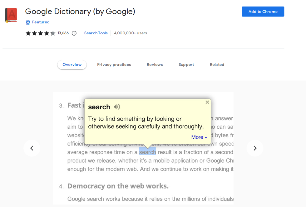 Google Dictionary Chrome extension