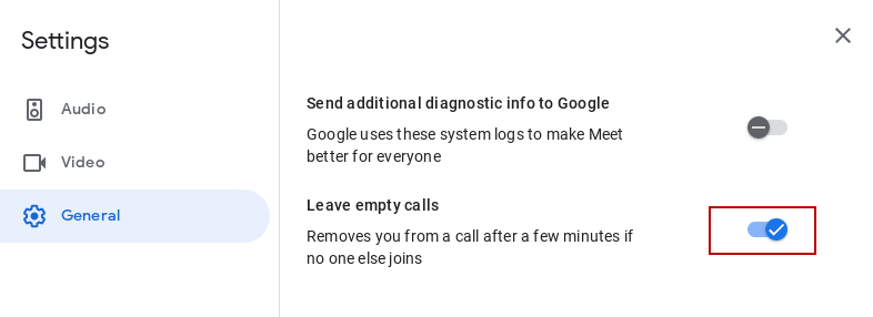 Google Meet general settings