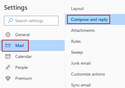 Mail settings in Outlook for web