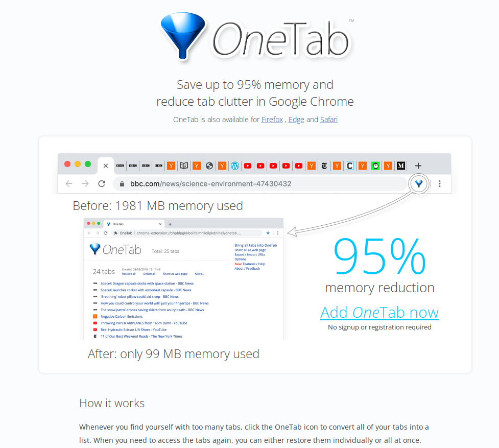 OneTab for Chrome