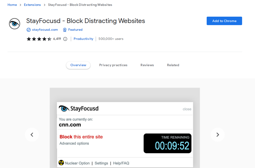 StayFocusd extension for Chrome