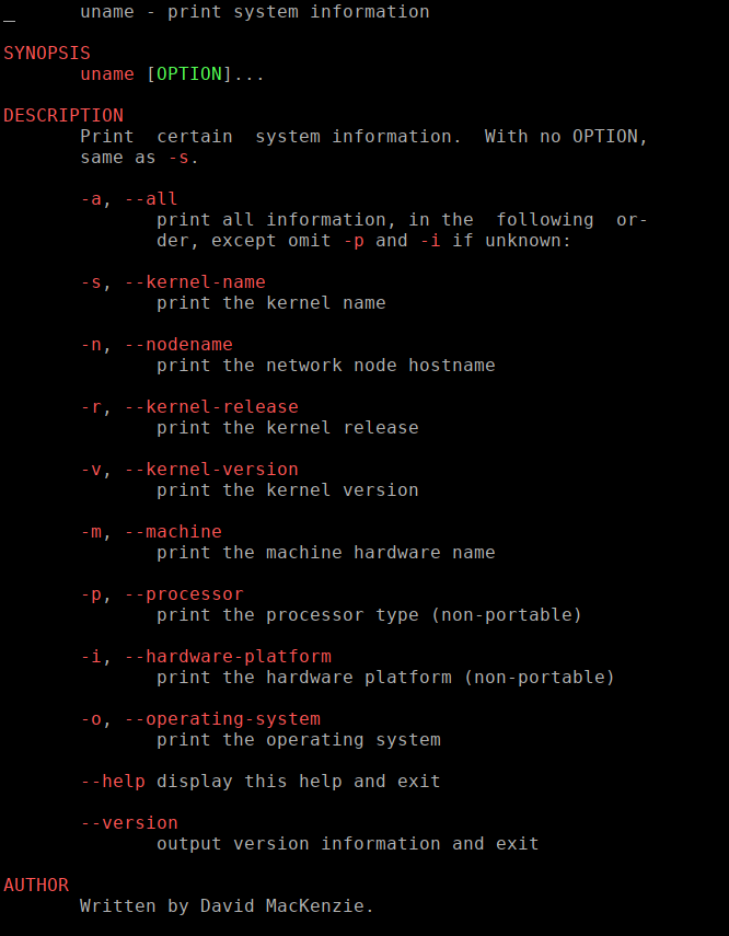 The man page for uname command