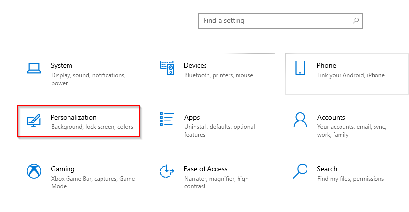 Accessing Windows 10 Personalization settings