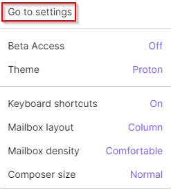 Settings drop-down