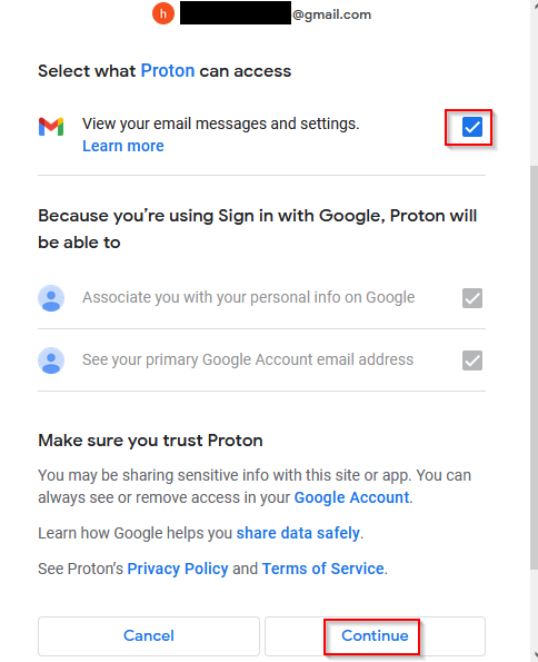 Sign in to Gmail and continue with the forwarding setup for Proton Mail