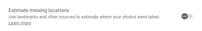 turn off missing locations estimate in Google Photos