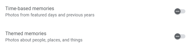 Turn off time-based and themed memories