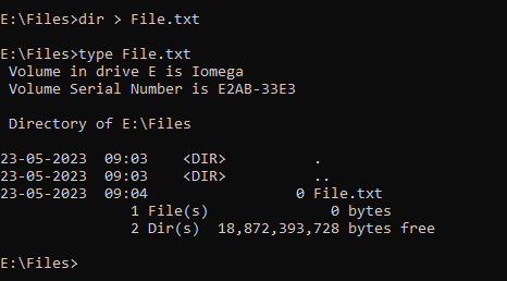 redirect output in Windows command prompt