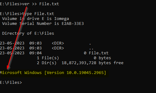 Append redirected output in Windows command prompt