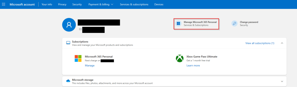 Manage Microsoft 365 subscription from your Microsoft account page