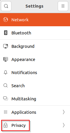 Accessing Privacy settings in Ubuntu 22.04