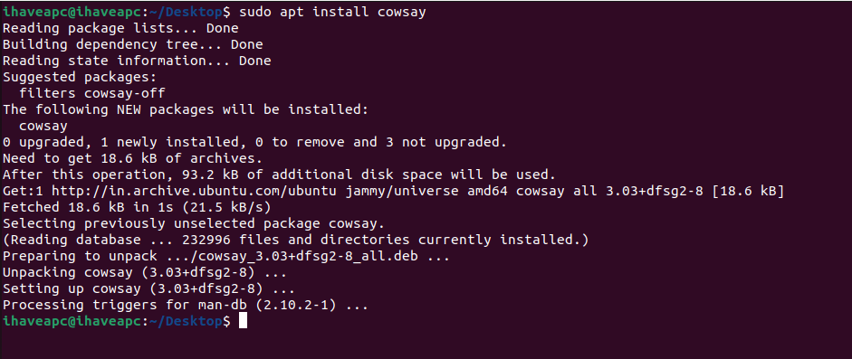 installing cowsay in Ubuntu