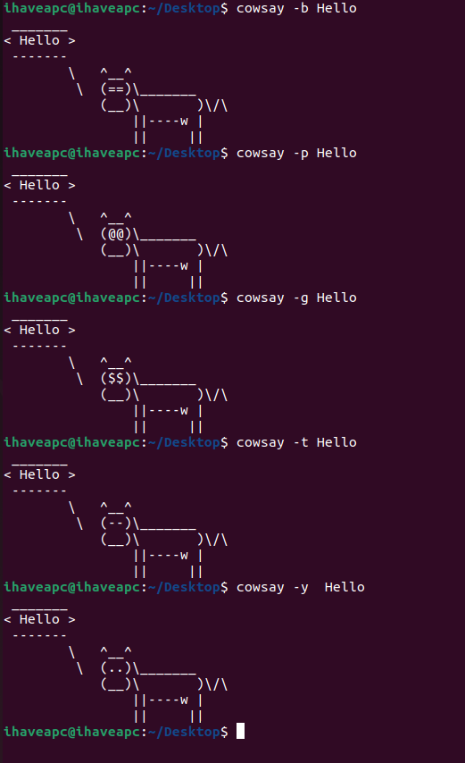 different modes in cowsay