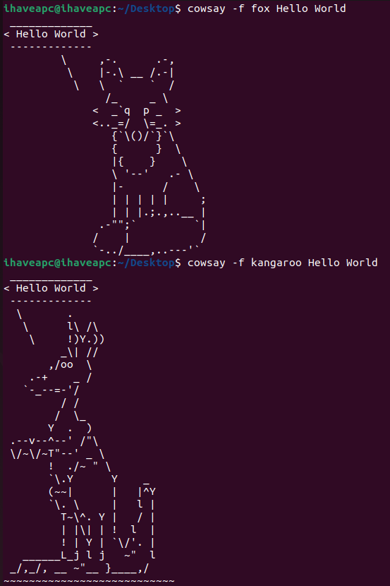 fox and kangaroo in cowsay