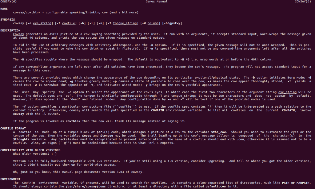 cowsay man page
