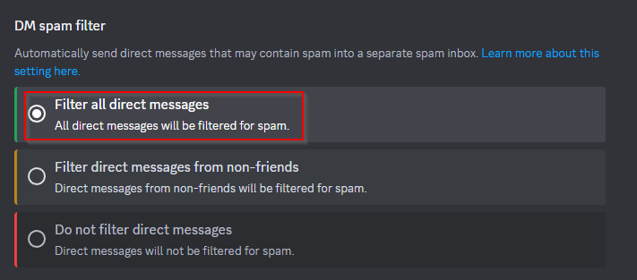 Discord DM spam filter