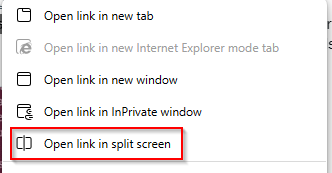 choosing the split screen view in Edge