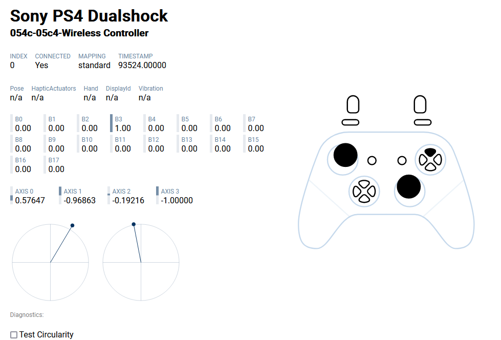 Various values will be listed along with the timestamp for assessing controller