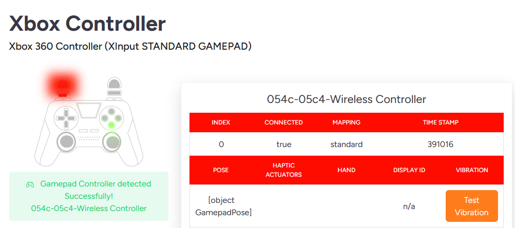 Device checker website for testing gaming controllers