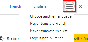 Choosing web page translation settings in Brave browser