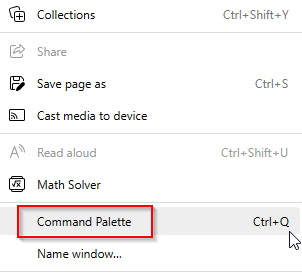 Command Palette in Edge browser