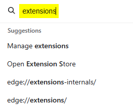 Open extensions and extensions related settings in Edge through the Command Palette