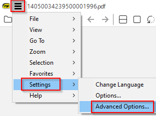 Accessing advanced options in SumatraPDF