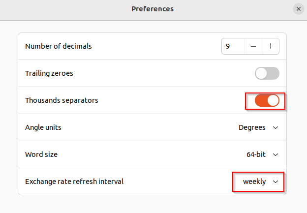 Change exchange rate interval in Ubuntu calculator