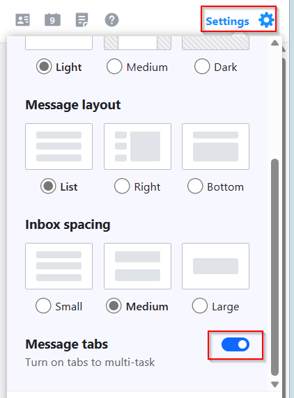 Enable message tabs in Yahoo Mail