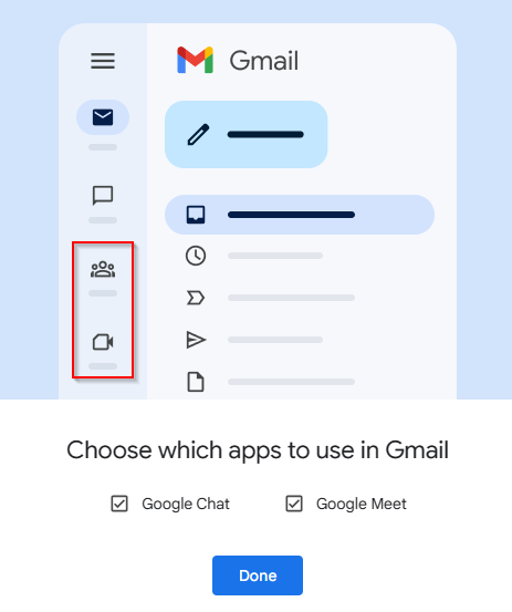 Toggle Google Chat and Meet in Gmail 