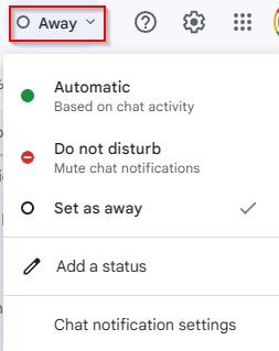 Set online status in Gmail when Google Chat is enabled