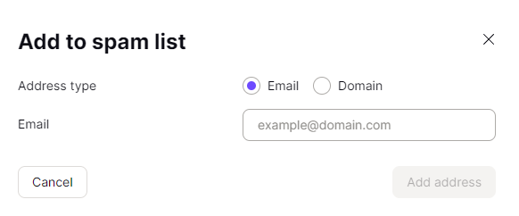 add email addresses and domains to spam list 