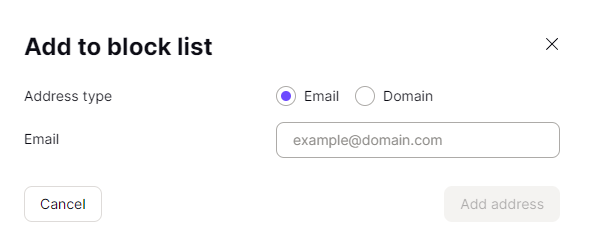 add email addresses and domains to block list 