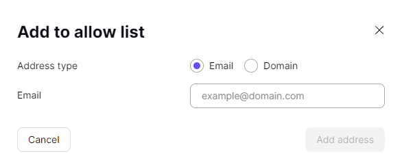 add email addresses and domains to allow list