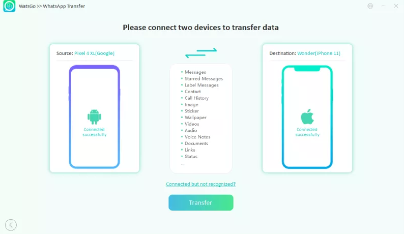 on-screen insturctions to setup WhatsApp transfer between Android and iPhone