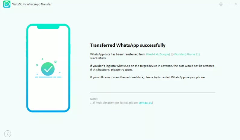 WhatsApp transferred successfully to iPhone