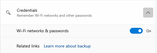 Wi-Fi credentials and passwords can be backed upp