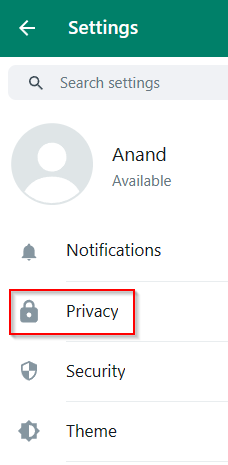 Privacy settings for WhatsApp Web