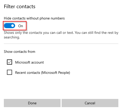 Filter contacts based on phone numbers in People app