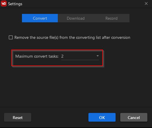 changing Convert settings