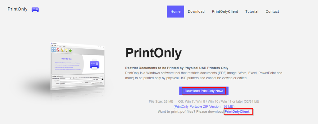 PrintOnly homepage