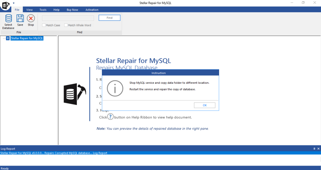 Stopping the MySQL services for repairing the databases