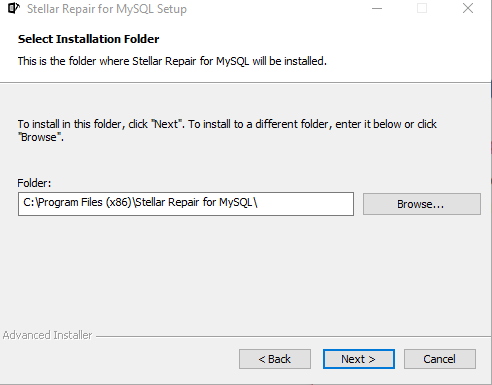 Installing of Stellar Repair for MySQL interface