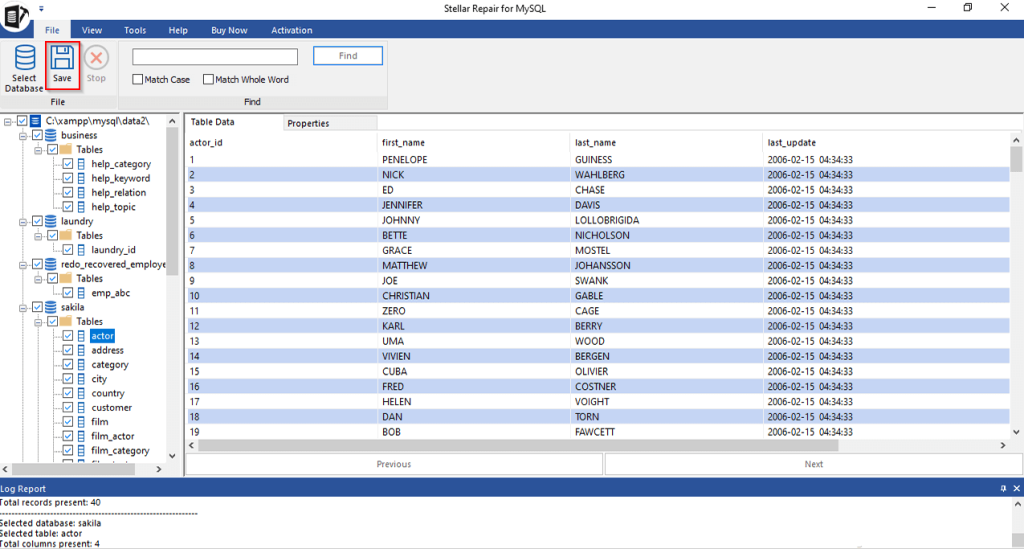 Database listing after the repair is complete