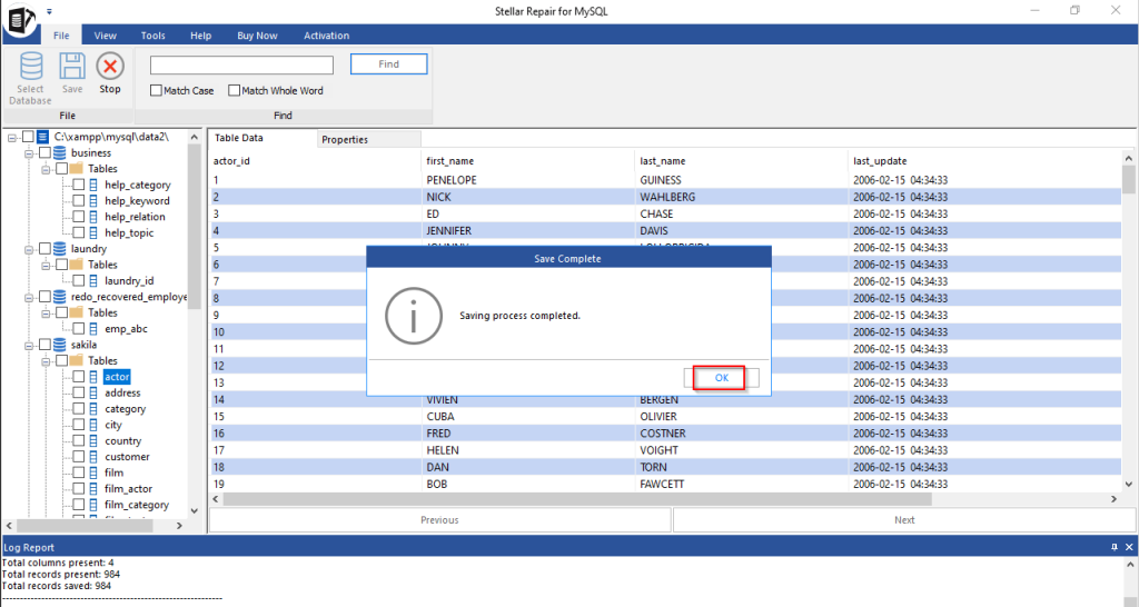 Saving Process is completed with the complete data