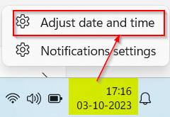 Accessing date and time settings in Windows 11