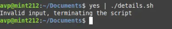 scripts may exit without the custom string provided through yes command